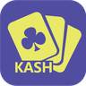 Kash Rummy app icon: three fanned playing cards on a violet background